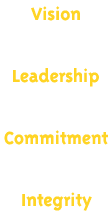 Vision, Leadership, Commitment, Integrity.